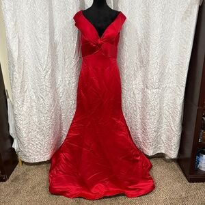 Jovani red of the shoulder formal wedding bridesmai prom size 10 bow soft dress